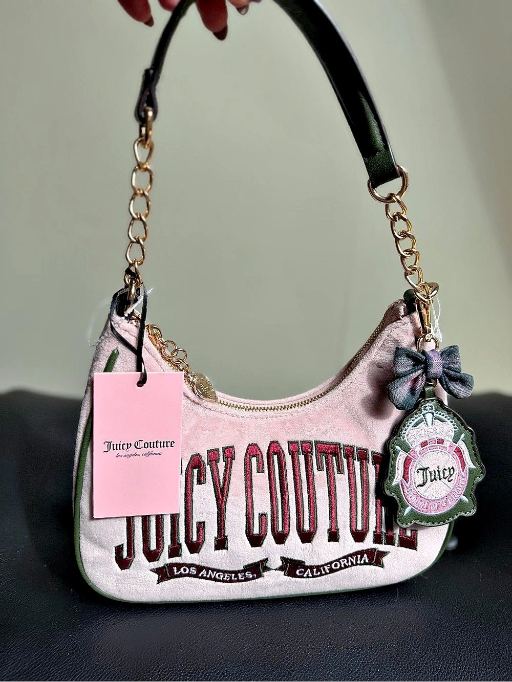 Juicy Couture Velour Crest Shoulder Bag in Pink & Green NWT